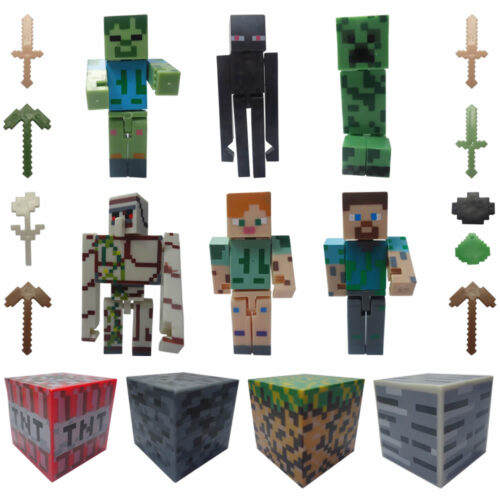 Kit com 4 itens Brinquedo Boneco Minecraft Zumbi, Pólvora, Bloco e Picareta  - LETLOR Shopping Online