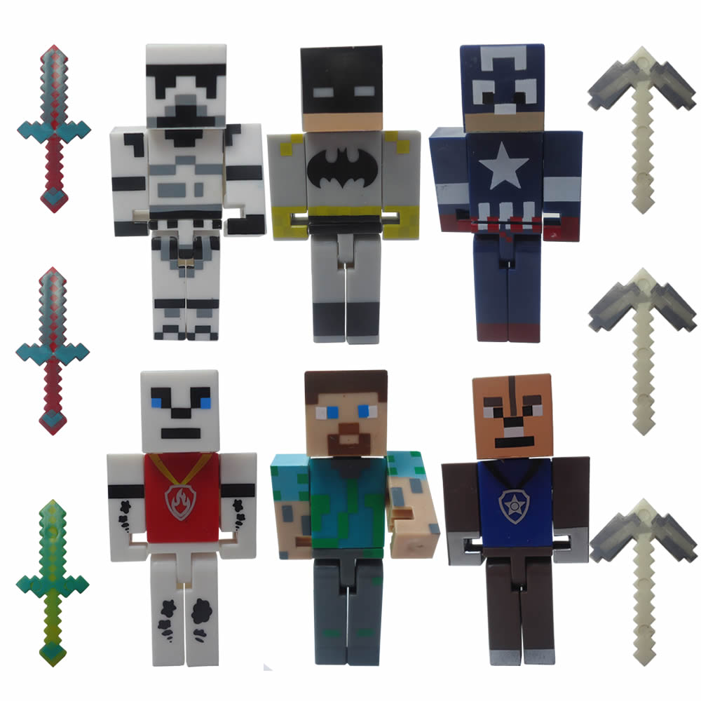 Kit Com 6 Bonecos Minecraft Estilo Coleção E Acessórios Brinquedo