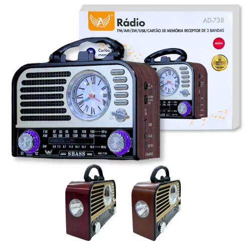 Rádio Retrô Portátil AM/FM Bluetooth Com Lanterna AD-738 - Imagem 4